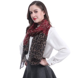 Lina & Lily Leopard Animal Print Women's Scarf Shawl Wrap Lightweight (Khaki, Red, Black)