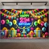 Qpout Neon Happy 21st Birthday Backdrop Banner, Neon Birthday Decorations