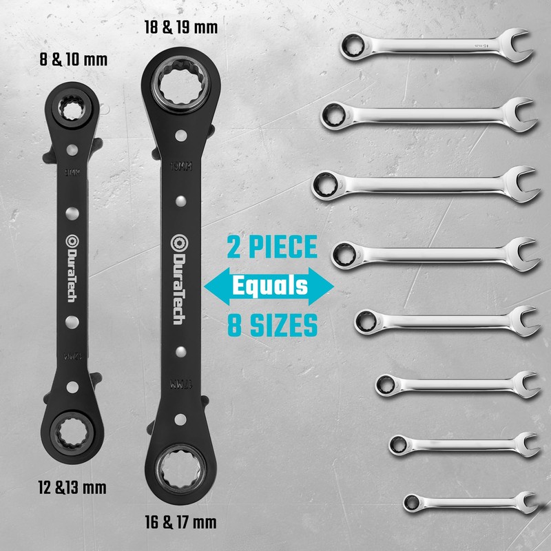 DURATECH 4-in-1 Reversible Ratcheting Wrench Set, Double Box End Wrench