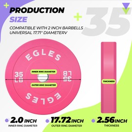 EGLES Vibrant Pink Weight Plates, Rubber Barbell Plates, 2-inch Olympic Standard 35LB Single Olympic Bumper Plates Steel Inserts for Home Gym Weightlifting, Strength Training, Fit Workouts