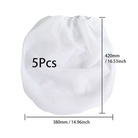 CLVPAI White Fine Mesh Strainer Bags, Pack of 5, 2 Gallon Paint Filter, Paint Strainers, Bucket Elastic Opening Strainer Bags, for Filtration of Liquids such as Paint (38 x 42 cm)
