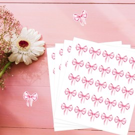 500Pcs Bow Pink Sticker,Watercolor Decor Vintage Waterproof Bow Aesthetic for Girls Scrapbook Crafts Laptop Party Favors Windows Water Bottle Decoration