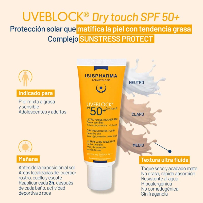 Isispharma Uveblock Fps 50+ Toque Seco Medio 40ml