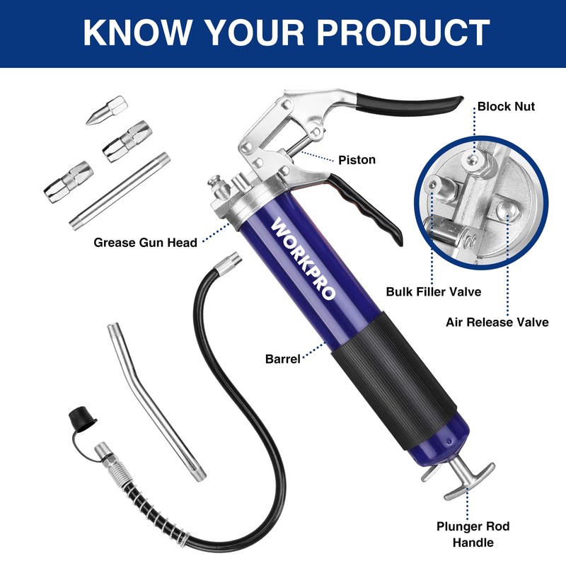 WORKPRO Grease Gun Kit, 6000PSI Heavy Duty Grease Gun with