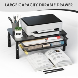 WSOWX Desktop Printer Stand with Drawer,Desk Organizer for Home Office,Printer,Fax Machine,Scanner,Latop,14.57"x9.25" Black