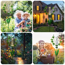 pearlstar Rain Gauge Outdoor Solar Powered Decorative Rain Catcher Waterproof Plastic Tube for Yard Garden Patio Lawn Farm