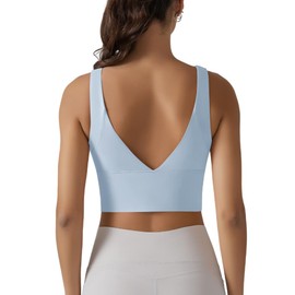 IDOPIP Women's Sports Bra: Strong Hold Seamless Bra Without Underwire Yoga Bra - Push Up Crop Tops Elastic Feel-Good Bra Non-Wired Soft Fitness Running Jogging Deep V Back Bustier Large Sizes