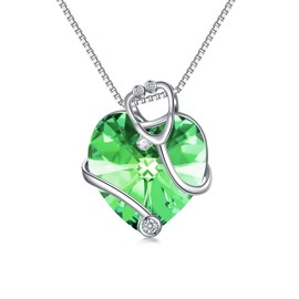 TOUPOP Nurse Stethoscope Necklaces for Women Sterling Silver Peridot August Birthstone Pendant Heart Crystal Jewelry Nursing Themed Nurses Day Christmas Gifts Doctor Medical Student