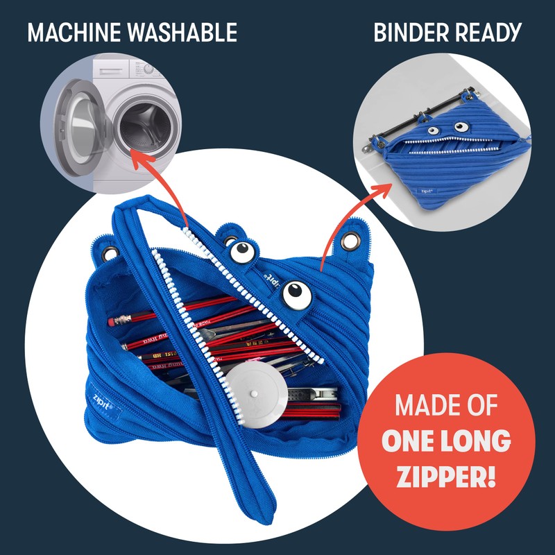 ZIPIT Monster Pencil Case for Kids, Cute 3-Ring Binder Pencil