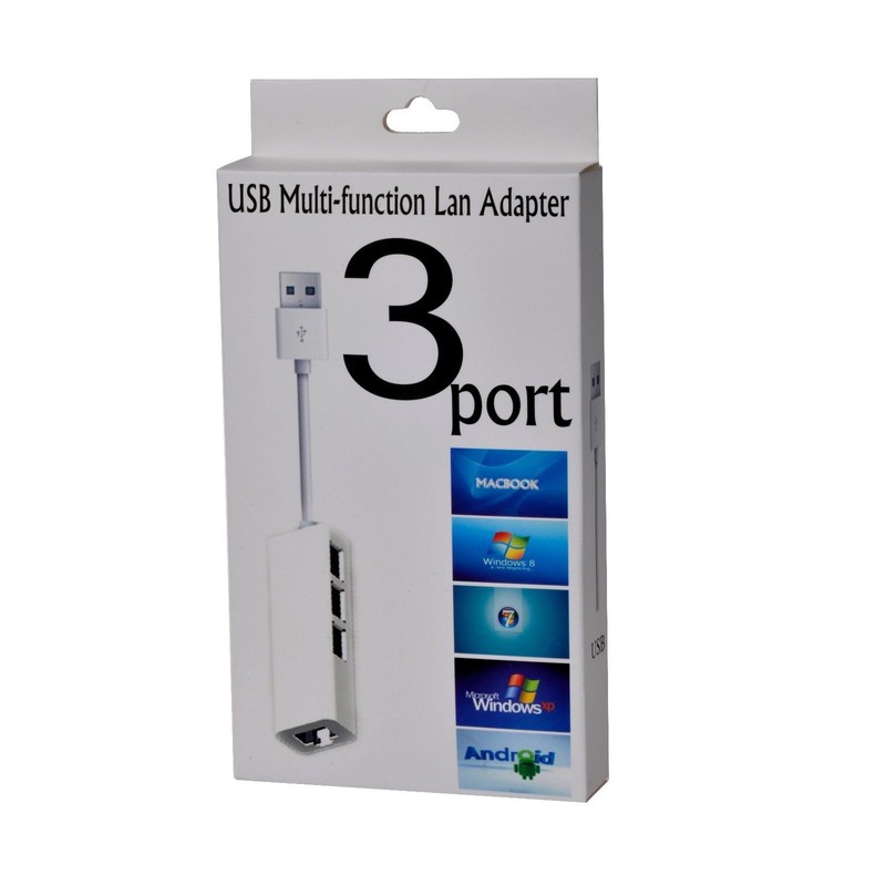 MaxLLTo 3-Port USB 2.0 Hub to LAN 100Mbps Ethernet RJ45