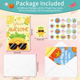 40 Pack Funny Thank You Cards with Envelopes & Stickers, 4×6 in Cute Thank You Card Bulk, Greeting Card Notes with Envelopes Appreciation Cards for Kids Teachers Graduation