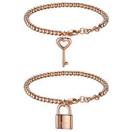 Flongo Partner Bracelet BFF Chains Friendship Bracelet for 2 Couples Bracelets Bangle Bracelet Lock with Key for Men Women Gift Ideas, Stainless Steel