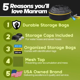 RV Hose Storage Bag (3 Pk) Camper and RV Accessories Inside - Travel RV Sewer Hose & Fresh Water Hose Storage Caps, Electrical Cord Camper Storage - Organization Hose Holder Bags for Camping Trailers