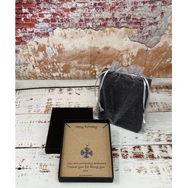 Strictly Gifts Happy Birthday Men's Sterling Silver Large Round Celtic Cross Pendant on 60cm Curb Chain