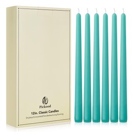 Pickood New Burning Formula Unscented Dripless 12-Inch Taper Candles Set of 12 - Turquoise, for Wedding, Dinner - Smokeless, Long Burning - Hand Poured, Colored Tall Candlesticks - Turquesa