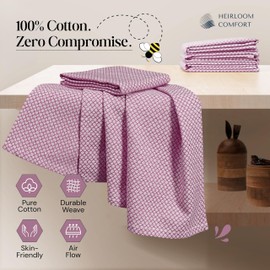HEIRLOOM COMFORT Burgundy Wine Honeycomb Kitchen Towels 12 Pack, 16x26 Inch, 100% Cotton, Fast Dry, Ultra Absorbent, Soft & Washable Dish Cloths for Home, Restaurants, Cooking & Cleaning