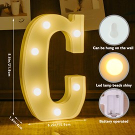 IFDGCTK Light Up Letters, Led Letter Lights 26 Alphabet, Decorative Lighted Letter, Battery Powered Led Marquee Letters for Party, Bar, Night Light, Home Decor(C)