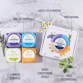 Solid Shampoo Bar And Conditioner Effect Hair Soap – 4 Pack Natural Shampoo Bars For Hair With Plant Based Essential Oils And Eco Friendly Zero Waste Biodegradable Packaging