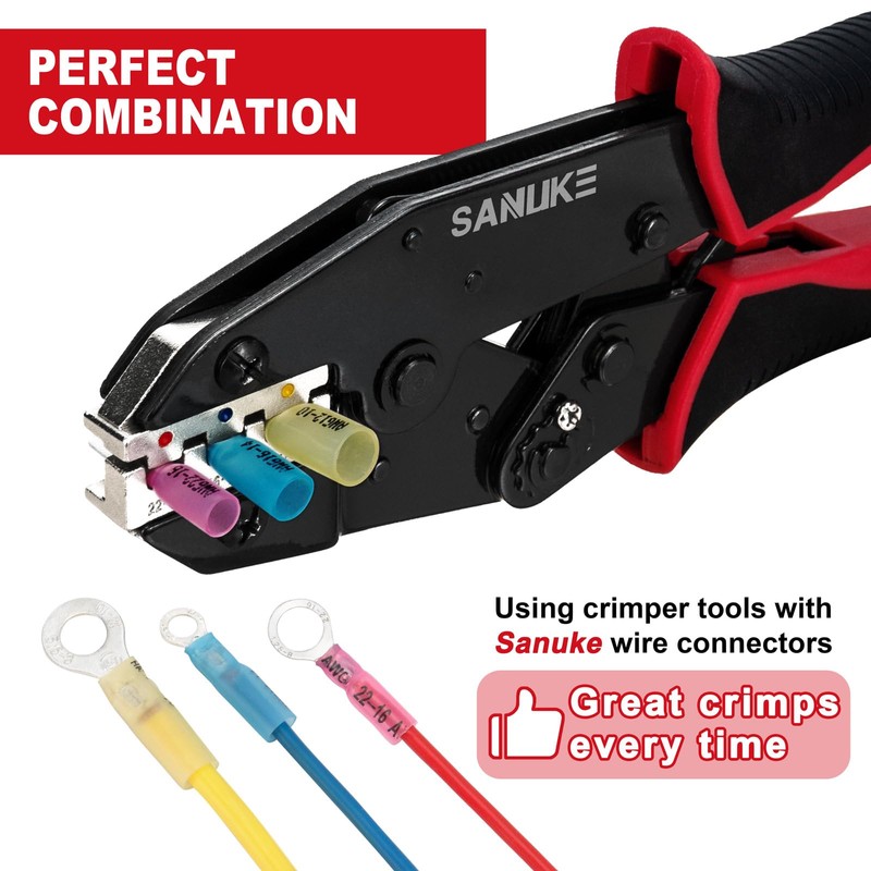 Sanuke Crimping Tool For Heat Shrink Connectors-AWG 22-10 Ratchet Wire