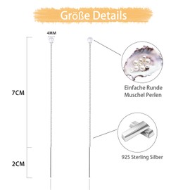 Chopsticks Pull-Through Earrings Gold 18 Carat Gold-Plated Silver 925 Hanging Long Tassels Threader Earrings with Pearls Pendant Beads Earrings Stud Earrings Round Pearl Gifts for Women Girls,