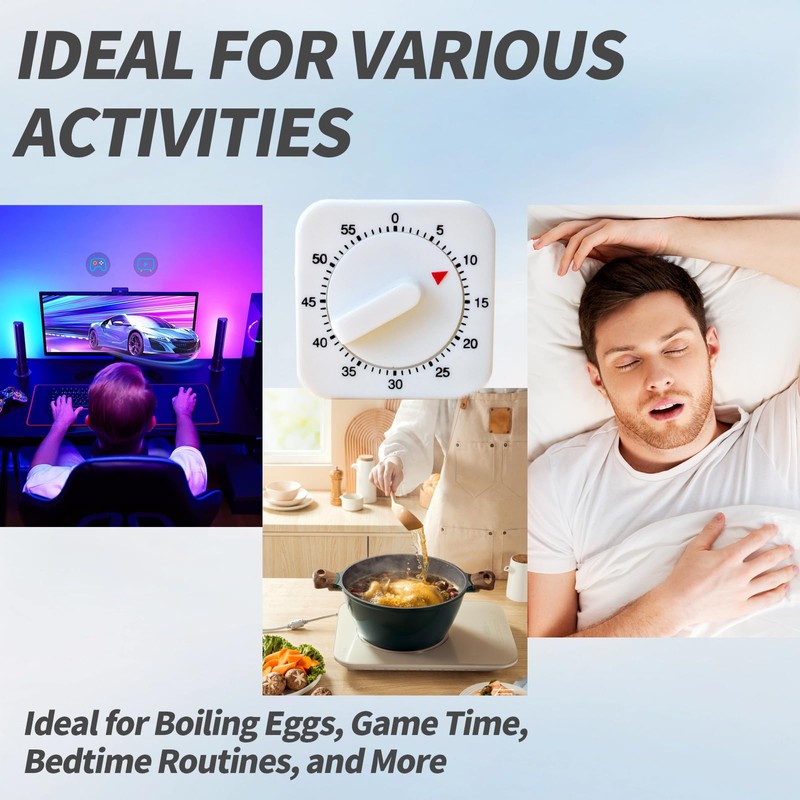 Square 60 Minute Mechanical Timer - Visual Cooking Timer with