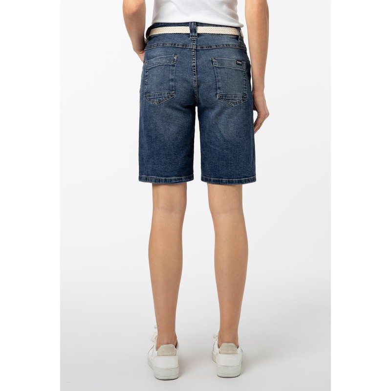 Sublevel Damen Jeansbermuda mit Gürtel, Aufschlag, 5-Pocket Dark-Blue M