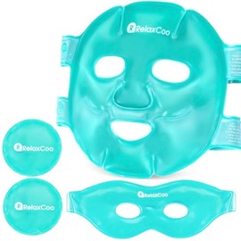 RelaxCoo Mascarilla Facial De Hielo Para Ojeras E Hinchazón, Compresa Fría Y Cálida, Paquete De Mascarilla De Gel Fría Para Mujeres Y Hombres, Migraña