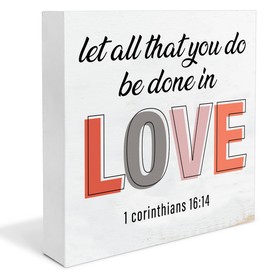 Christian Decor Let All That You Do Be Done in Love Wooden Sign Home Decor for Desk Table Shelf, Valentines Day Decorations