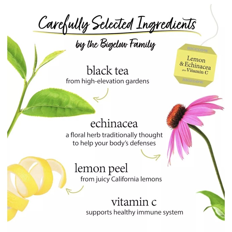 Bigelow Lemon & Echinacea Plus Vitamin C, Black Tea Bags,