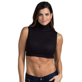 HALFTEE Turtleneck Sleeveless Layering Tee | Demi Cami Crop Tops for Women & Teens | Black | 1X