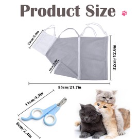 ZKFSIE Cat Bath Bag & Nail Clipper Set – Adjustable, Breathable Mesh Wash Bag for Stress-Free Bathing, Nail Trimming & Grooming | Scratch-Resistant, Secure Fit for Cats & Kittens