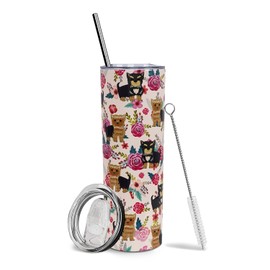Baiheyi Yorkie Tumbler - Yorkie Gifts for Women - Gifts for Dog Lovers - Dog Gift - Travel Coffee Mugs for Hot and Cold Drinks - With Straw and Lid 20 OZ