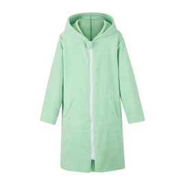 MissShorthair Towel Poncho for Kid, Beach Cover Up with Hood Zip Pocket, Swim Towel Changing Robe for Boy&Girl, Microfiber Bathrobe 11-13 Years Zipper Style Green