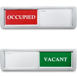 7''x2'' Magnetic Privacy Indicator, Do Not Disturb Sign for Office, Vacant Occupied Slider for Bathroom Door, Welcome Please Knock, with Adhesive Sticker Fits All Doors (Vacant Occupied Sign-Sliver)