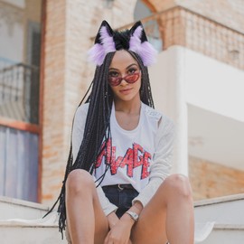 ZFKJERS Handmade Fur Wolf Ears Headpiece, Hairband, Cosplay Costume Head Accessory (Purple Black)