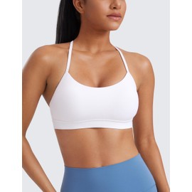 CRZ YOGA Women's Racerback Sports Bra Padded Without Underwire Y Back Yoga Summer Breathable Spaghetti Top, White, XS