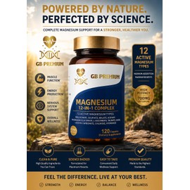 GB Premium Magnesium 12-in-1 Complex, 700mg per Serving, with Bisglycinate, Malate, Taurate & Oxide, 120 Capsules