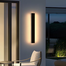 Daoseolo Outdoor Modern Wall Lights, 31.4inch Exterior Wall Sconces, 3 Color Lights 3000K/4500K/6000K, Black Minimalist, IP65 Waterproof, Linear Long Wall Mount Lamps for House, Patio, Garages