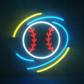 Baseball Neon Sign - 12.6” x 11.8” Dimmable LED Wall Light for Bedroom, Game Room, Bar, Man Cave - USB Powered Baseball Decor Gift for Boyfriend, Dad, Husband
