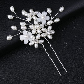 Bridal Wedding Flower Hair Pins, Flowers Pearls Bridal Hair Accessories Flower Crystal Rhinestone Hair Pins Clips Bridesmaid Hair Accessories U-Shaped Wedding Hair Clips for Women Girls Silver