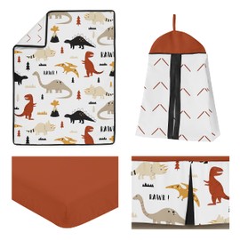 Sweet Jojo Designs Mod Dino Baby Boy Girl Nursery Crib Bedding Set - 4 Pieces - Orange Tan Rust Taupe Mustard Yellow Beige Brown Black Modern Dinosaur Boho Dinosaurs Arrow Chevron Herringbone Neutral