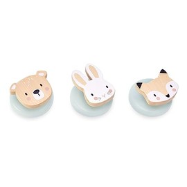 Tender Leaf Toys Forest Hooks - Nursery Decor Children's Furniture Wall Hanging Clothes Pegs with Bear Rabbit and Fox Faces