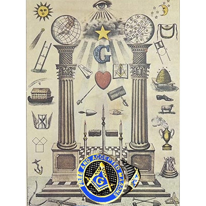 VPKJewelry Mason Gold Ring Mens Free and Accepted Masons Blue