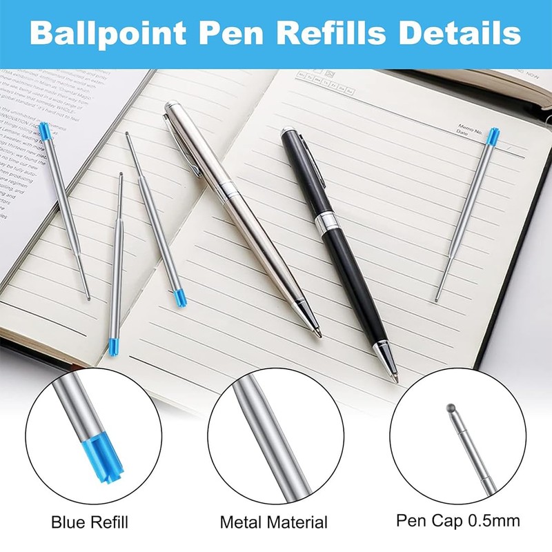 HABNI Pack of 10 Ballpoint Pen Refills Large Capacity Metal