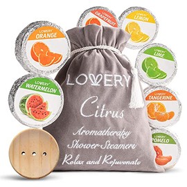 Essential Oil Shower Steamer Set – Vaporizing Shower Tablets with Holder, 7 Shower Bombs in Citrus Flavors, Scented Aromatherapy Shower Steamers – Vapor Steam for Daily Use, Relaxation Gifts for Women