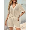 Saodimallsu Womens Crochet Swimsuit Coverup Sets Short Sleeve V Neck