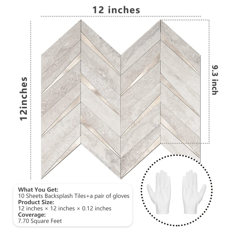 STICKGOO 10-Sheet Herringbone Tile Peel and Stick Backsplash, Beige Mixed