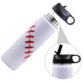 22 oz Baseball Water Bottle, Sports Flask Metal Thermos Travel Tumbler with 2 Lids, Stainless Steel Double Wall Vacuum Insulated Leak Proof Water Bottles, Baseball Accessories Gifts for Mom Boys Girls