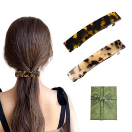 2 Pieces Hair Barrettes for Women Half Up Hair Clips Tortoise Celluloid Rectangle Hair Clips for Fine Thin Hair (Tortoise)