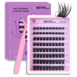 Fablosslashes Self Adhesive Eyelashes 80Pcs Press on Lashes Pre-Glued Reusable Natural Self Adhesive Cluster No Glue No Remover DIY Lash Clusters Kit with Tweezers 10-16MM
